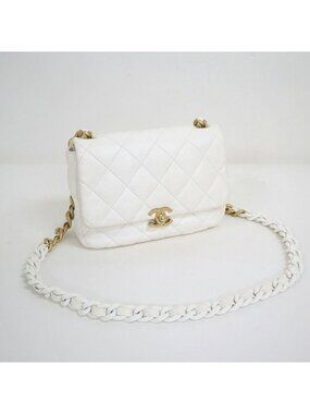 Chanel Quilted 21 Chain Shoulder Bag Small Flap White Lambskin X